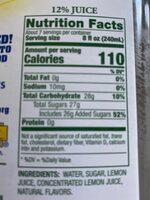 Lemonade Nutrition Label