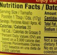 Hunt's Tomato Ketchup Nutrition Label