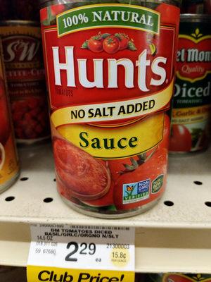 HUNTS No Salt Added Tomato Sauce, 15 OZ