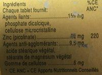 Zinc Picolinate 22 MG - 100 Tablets - Solgar Ingredients