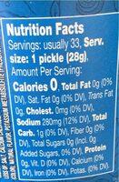 Kosher Dill Baby Wholes Nutrition Label