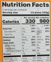 Organic Roasted Vegetable Pizza Nutrition Label
