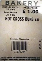 Hot Cross Buns X6 Ingredients