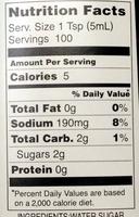 Worcestershire Sauce Nutrition Label