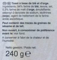 Melba Toast Naturel Ingredients