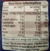 Fusilli Wholewheat Durum Nutrition Label