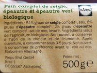 Pain De Seigle Complet Bio Ingredients