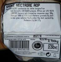 St Nectaire AOP Lait Pasteuris 25%mg Portion S/film Ingredients
