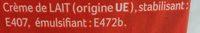 Crme Entire Liquide Strilise UHT 30% De Matire Grasse Ingredients