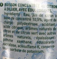 Sirop Citron Ingredients