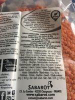 Lentilles Corail Ingredients
