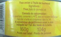 Thon Entier A L'huile De Tournesol Ingredients