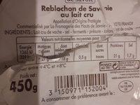 Reblochon De Savoie AOP Ingredients