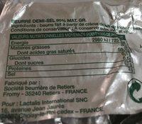Beurre Pasteuris Demi-sel (80 % MG) Ingredients