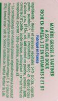 Margarine Tartine Doux, 55% De Matiere Grasse Riche En Omga 3    Et En Vitamines E Et B1 Ingredients