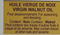 Huile Vierge De Noix Ingredients
