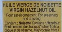 Huile Vierge De Noisette Ingredients