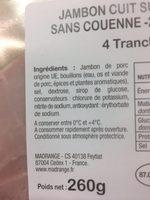 Jambon Cuit Suprieur Sans Couenne -25% De Sel* 4tr Ingredients