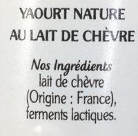 Yaourt Nature La Chvre Ingredients
