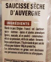 Saucisse Sche D'Auvergne Ingredients