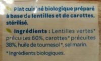Lentilles Carottes Bio Ingredients