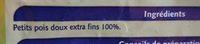 Petits Pois Doux Extra Fins Surgels Ingredients
