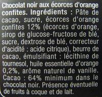 Chocolat Noir Aux Corces D'orange Confites Ingredients