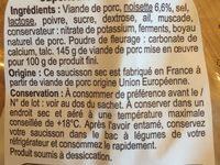 Saucisson Sec Aux Noisettes Ingredients