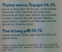 Pav De Buf Grill & Rigatoni Sauce Au Roquefort Ingredients