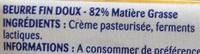 Beurre Gastronomique Doux (82% MG) Ingredients