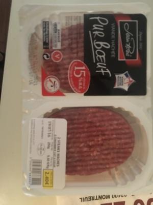 Steaks Hachs, Taux De Matire Grasse Infrieur  15% MG, X2, La Barquette, 240g