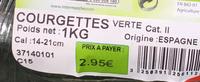 Courgettes Verte Ingredients