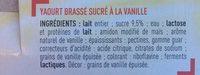 Yaourt Brass  La Vanille Ingredients