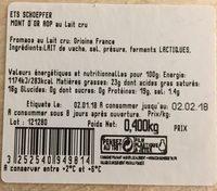 Mont DOr Ingredients