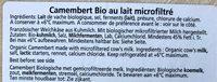 Camembert D'Isigny Moul  La Louche Bio (22% MG) Ingredients