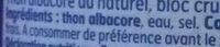 Thon Albacore (Poisson) Ingredients
