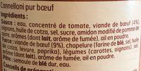 Cannelloni Pur Boeuf Ingredients