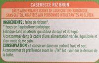 CASERECCE RIZ BRUN SG Ingredients