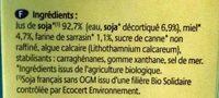 Boisson Soja Miel Sarrasin Ingredients