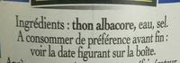 Thon Entier 100% Filets Au Naturel Ingredients