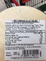 Camembert Au Lait Cru Bio (22 % MG) Ingredients