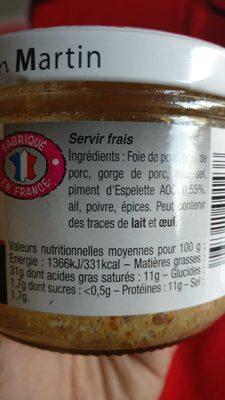 Alain Martin, Terrine Piquante Au Piment D'Espelette, Le Pot De 180 Gr