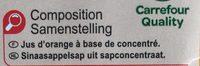 Orange, Jus  Base De Concentr Ingredients