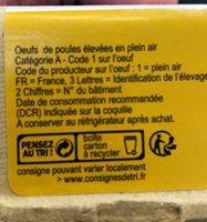 6 Oeuf Tres Gros Label Rouge Fermiers Cocorette Ingredients