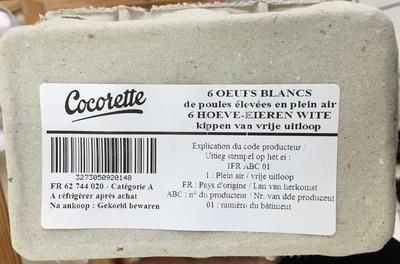 6 Oeufs Blancs De Poules Leves En Plein Air