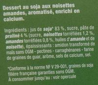Dessert Vegetal Noisettes Amande Ingredients