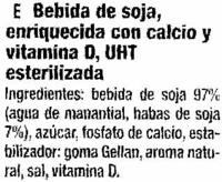 Bebida De Soja &quot;Sojasun&quot; Con Calcio Ingredients