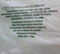 170G Feuilles Brick La Pastilla Ingredients