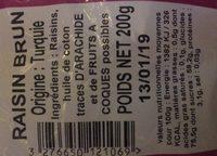 Raisins Secs Bruns Ingredients
