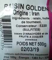 Raisin Golden Ingredients